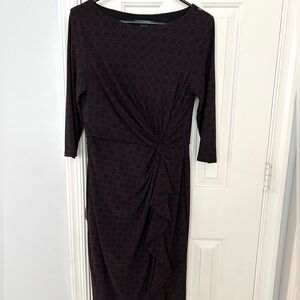NWOT Lauren Ralph Lauren Classy, Elegant Front Ruching, Flattering Print Dress